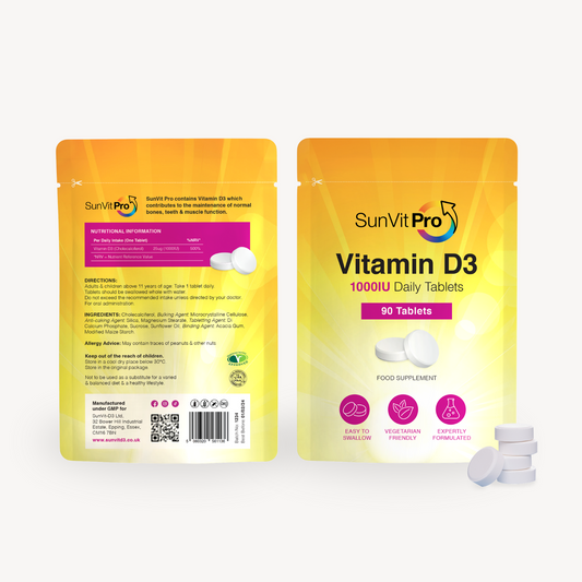 Vitamin D3 1,000IU (25ug) 90 Daily Tablets, Bulk pack size