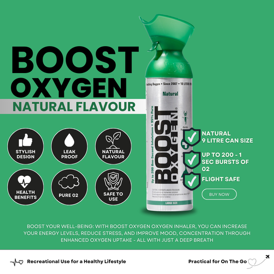 Boost Natural - 95% Pure Oxygen Can 9L Up To 200 Uses, For Health & Breathing