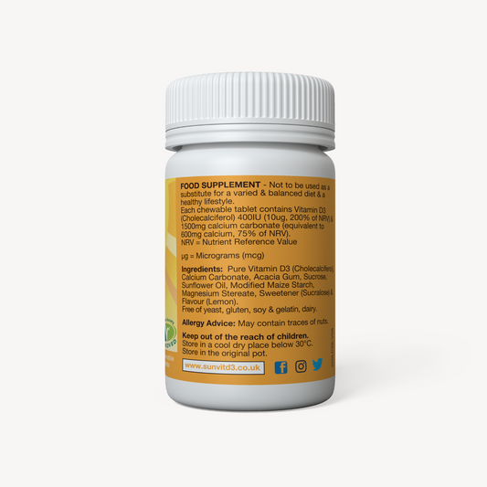 Chewable Calcium 600mg, With Vitamin D3 400IU Lemon