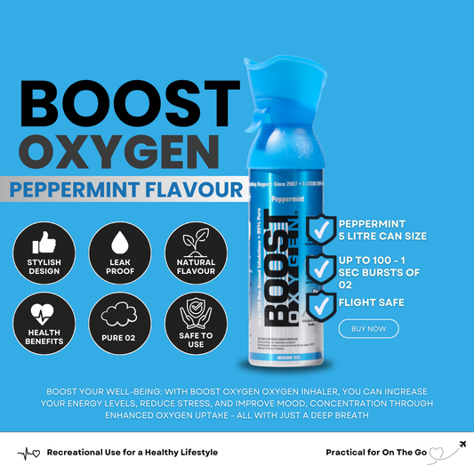 Boost Peppermint 95% - Pure Oxygen Can 5L Up To 100 Uses, For Health & Breathing